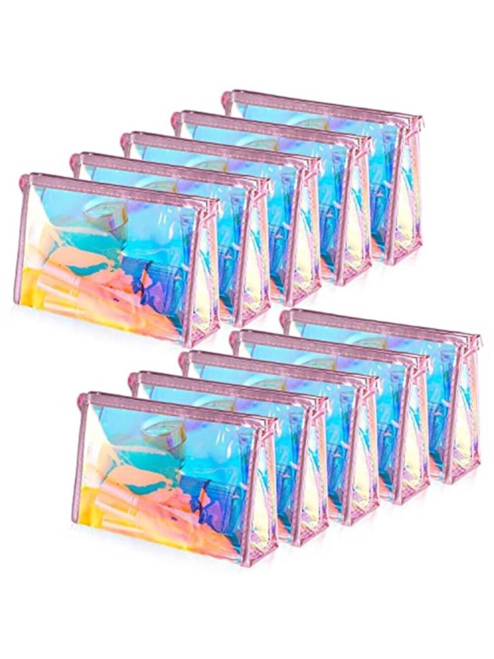 10 Pcs Holographic Makeup Bags Clear Toiletry Bag clear zipper